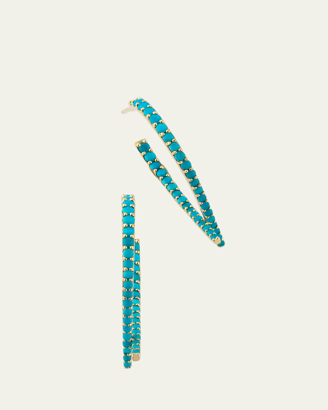 Small Turquoise Front to Back Upside Down Hoop Earrings
